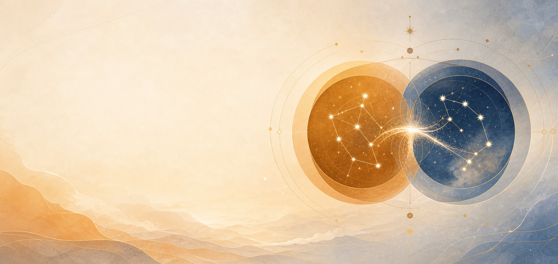 Astrological marriage compatibility illustration with paired constellations